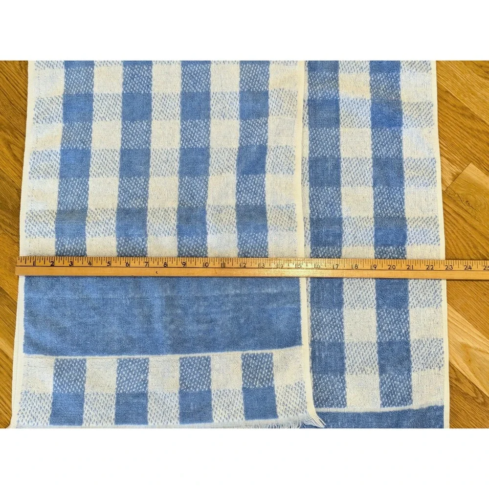 Vtg 70s Lady Pepperell Blue Check Plaid Floral Bath Hand Towel Set Cottagecore